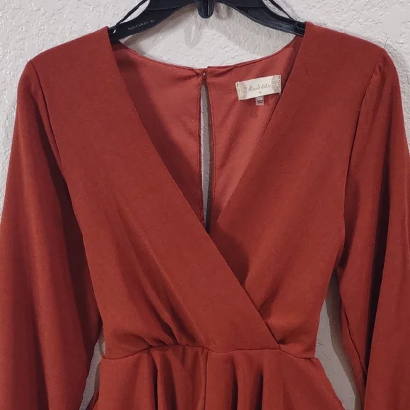 Altar'd State Rust Long Sleeve Peplum Jumpsuit. - Picture 5 of 17